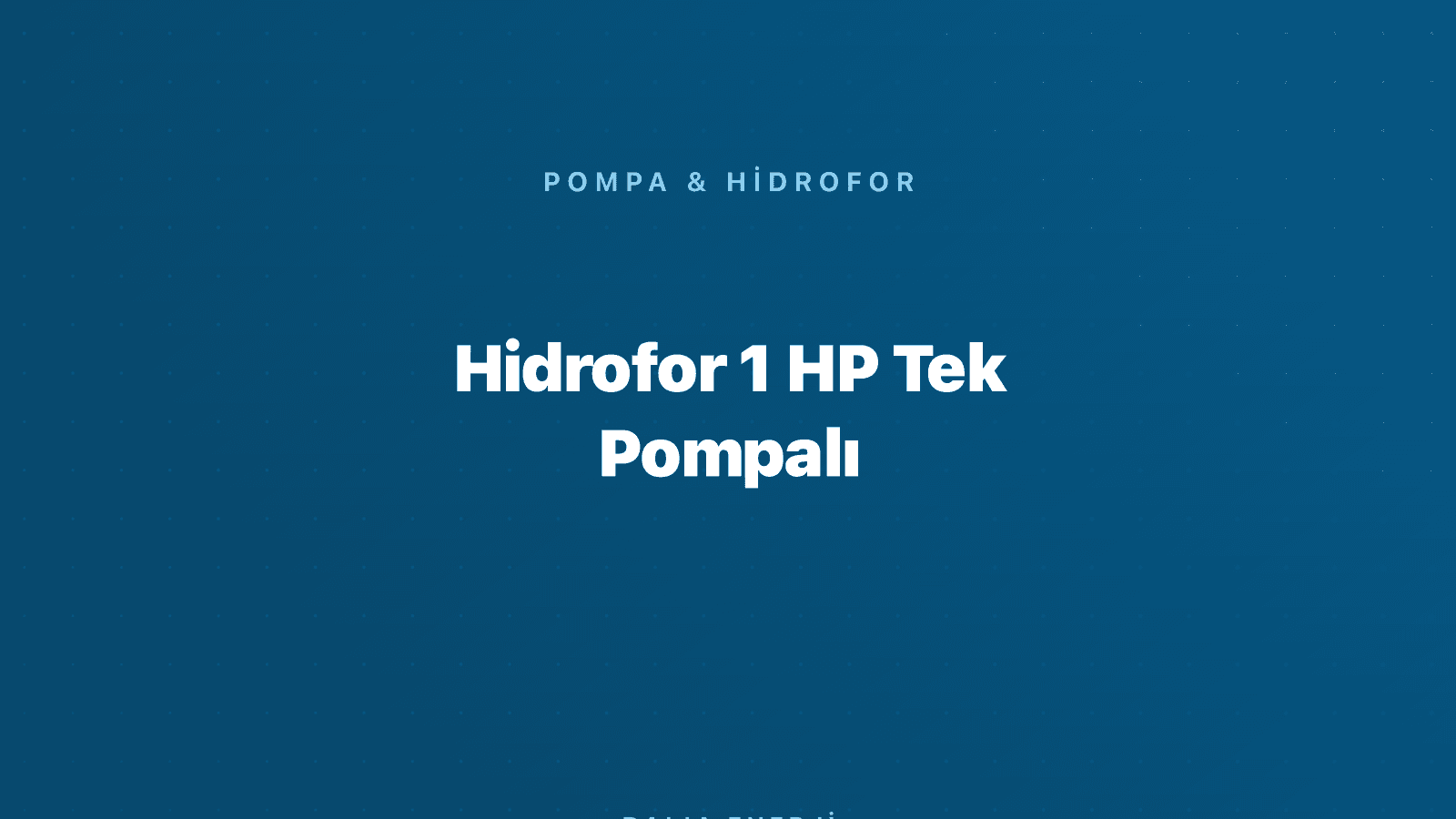Hidrofor 1 HP Tek Pompalı
